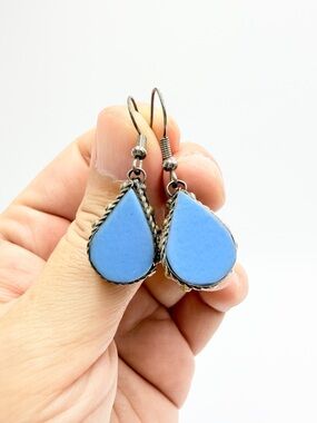 Vintage Blue Teardrop Stone Dangle Earrings Boho Tribal Style